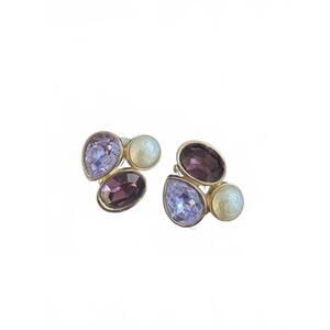 Vintage Ciner Multi Color Glass lip-On Earings Signed, crystal and Pearl